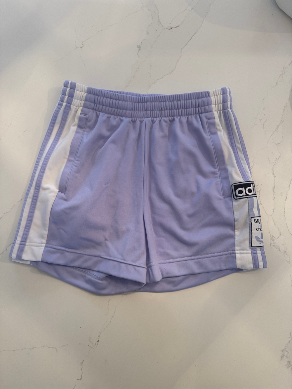 Adidas Lavender Athletic Shorts with White Stripes